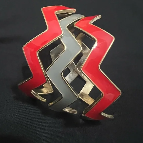 Vintage set Of 3 enamel bracelet set red gray - Picture 6 of 6